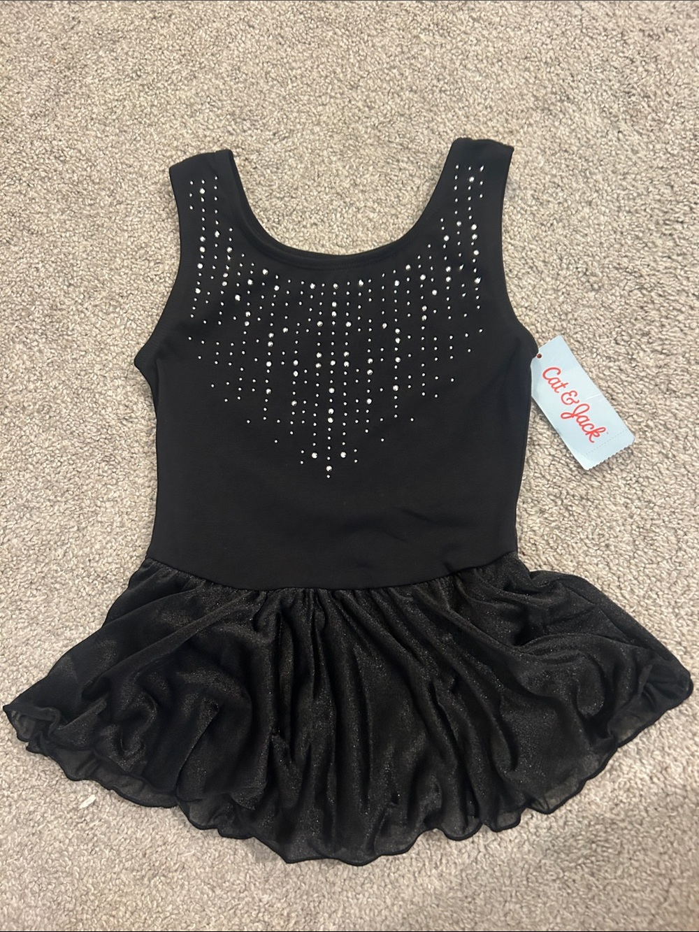 Cat & Jack Black Rhinestone Skirted Dance Leotard with Shimmer Skirt